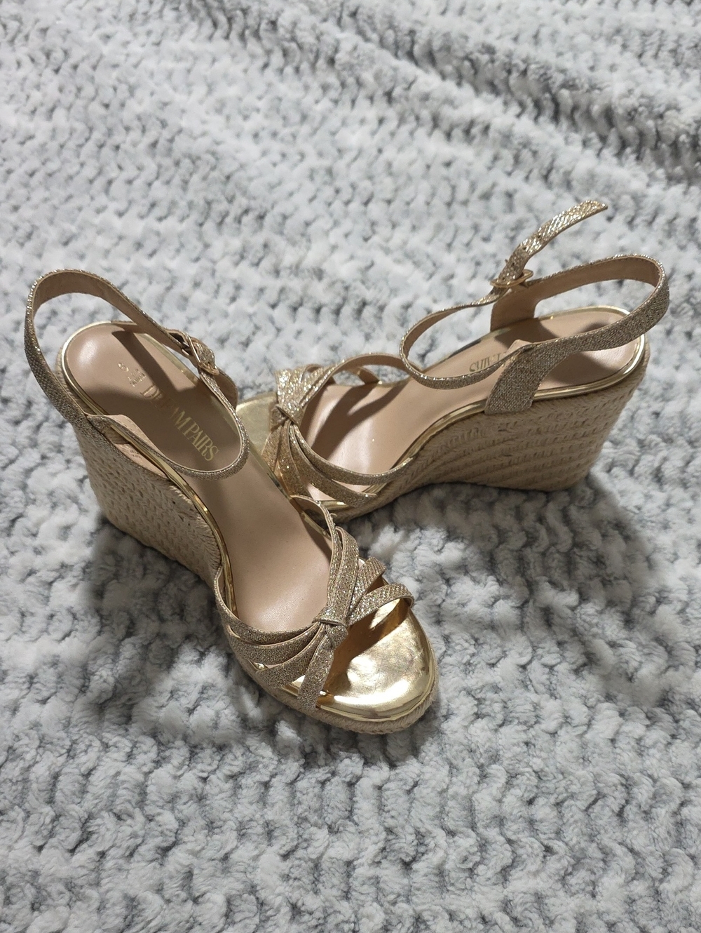 Dream Pairs Gold Metallic Wedge Sandals